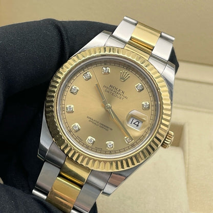 Pre-owned Rolex Datejust II 41mm Men's Watch-ref 116333 Diamond-Champagne Dial