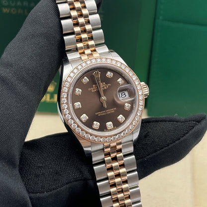 中古ロレックス レディ デイトジャスト 28mm レディース腕時計 - Ref. 279174 ピンク文字盤 (2022年)