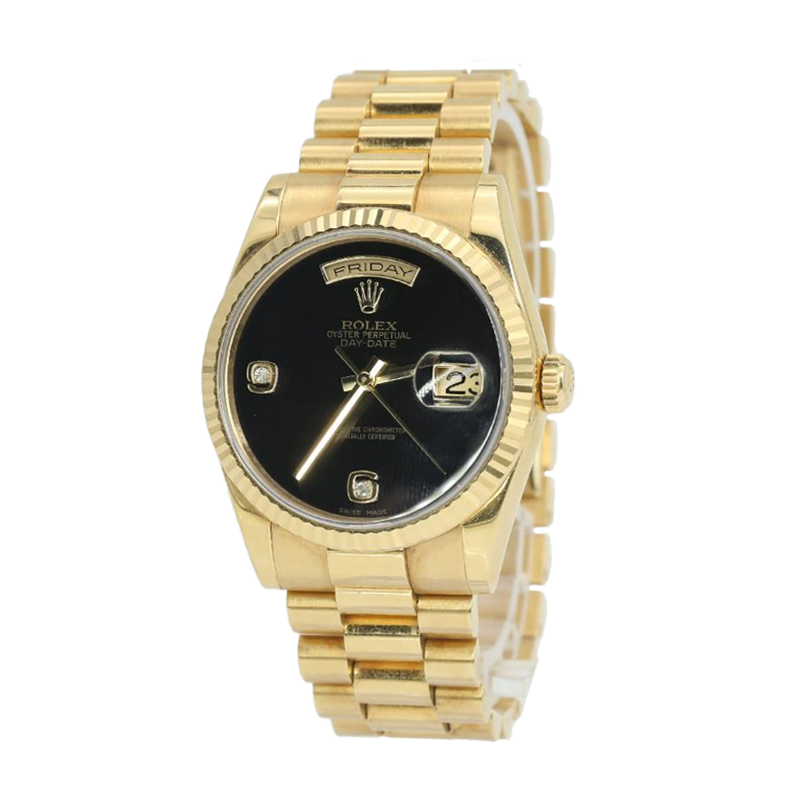 Pre-owned Rolex Day-Date 36mm Men's Watch - ref 118238 Soild 18k Gold Onyx Diamond Dial (2012)