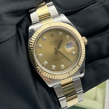 Pre-owned Rolex Datejust II 41mm Men's Watch - ref 116333 Diamond-Champagne Dial (2011)
