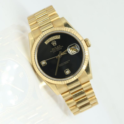 Pre-owned Rolex Day-Date 36mm Men's Watch - ref 118238 Soild 18k Gold Onyx Diamond Dial (2012)