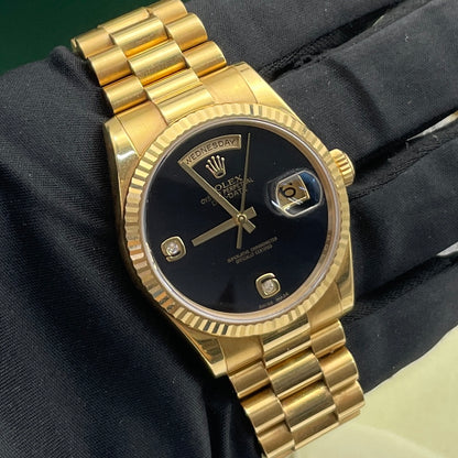 Pre-owned Rolex Day-Date 36mm Men's Watch - ref 118238 Soild 18k Gold Onyx Diamond Dial (2012)
