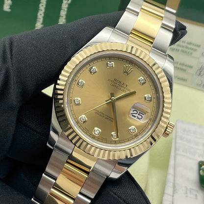 Pre-owned Rolex Datejust II 41mm Men's Watch - ref 116333 Diamond-Champagne Dial (2011)