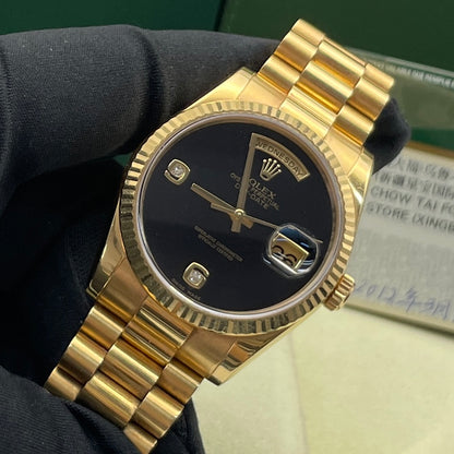 Pre-owned Rolex Day-Date 36mm Men's Watch - ref 118238 Soild 18k Gold Onyx Diamond Dial (2012)