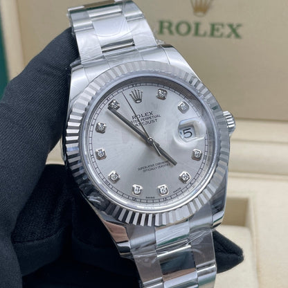 Pre-owned Rolex Datejust 41mm Men's Watch - ref 116334 Diamond-Silver Dial (2017)