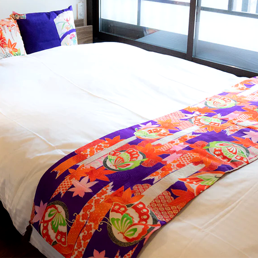 Shotengai-Hisui Vintge Kimono Bed Throw