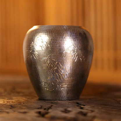 Chinese Hand-Hammered Silver Brush Pot
