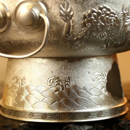Chinese Hand-Hammered Silver Hot Pot