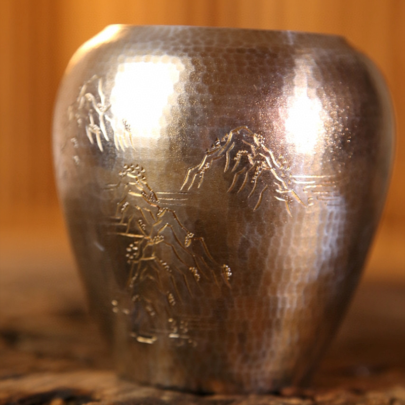 Chinese Hand-Hammered Silver Brush Pot