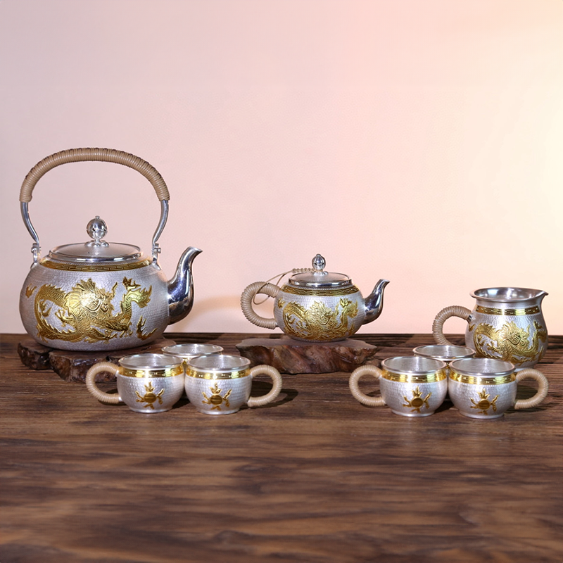 Chinese Hand-Hammered Silver Tea Set