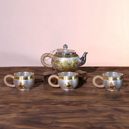 Chinese Hand-Hammered Silver Tea Set