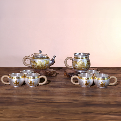 Chinese Hand-Hammered Silver Tea Set