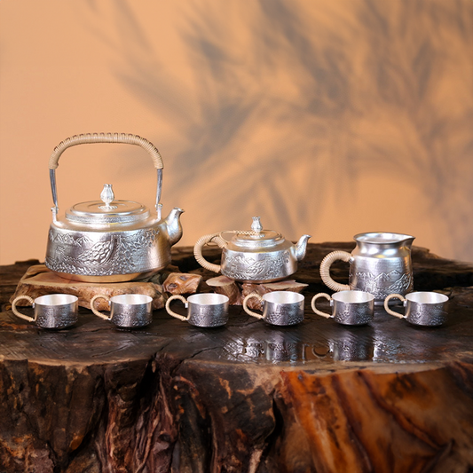 Chinese Hand-Hammered Silver Tea Set