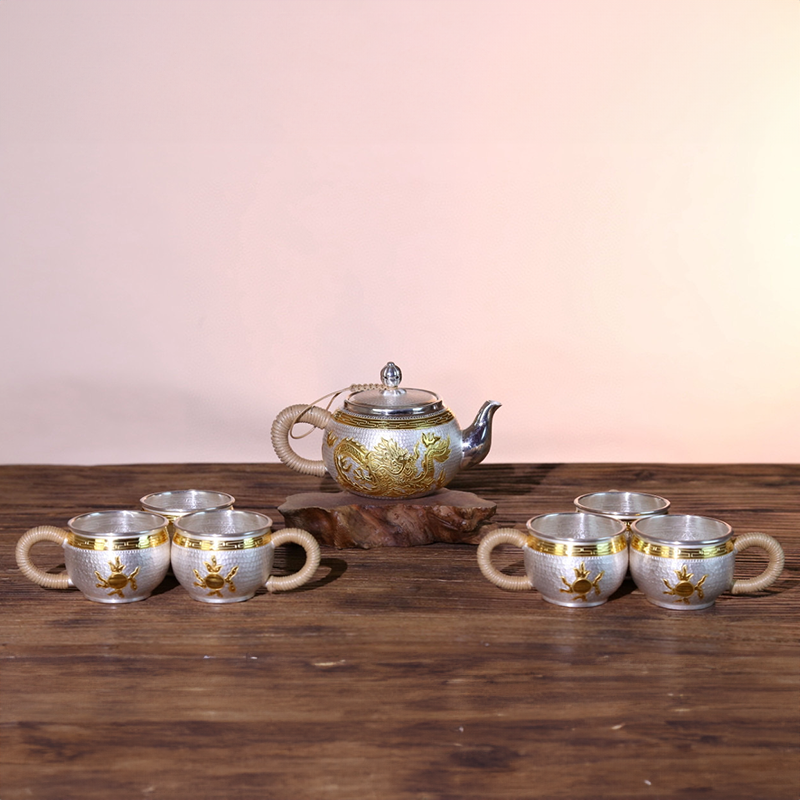 Chinese Hand-Hammered Silver Tea Set